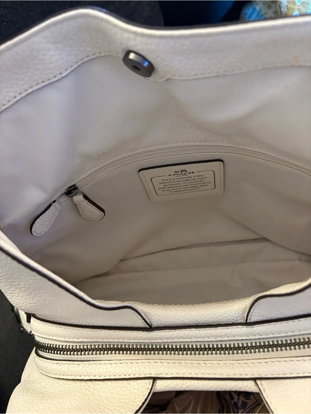 Coach Cream Pebbled Leather Shoulder Bag with Gunmetal Studs